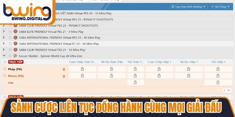 Sảnh cược liên tục đồng hành cùng mọi giải đấu từ nhỏ đến lớn